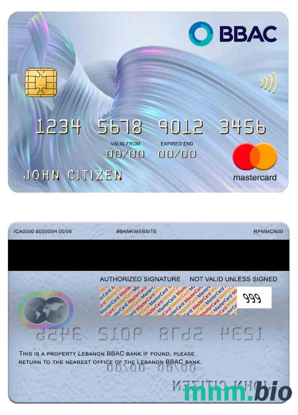 Lebanon BBAC bank przykład karty mastercard w formacie PSD